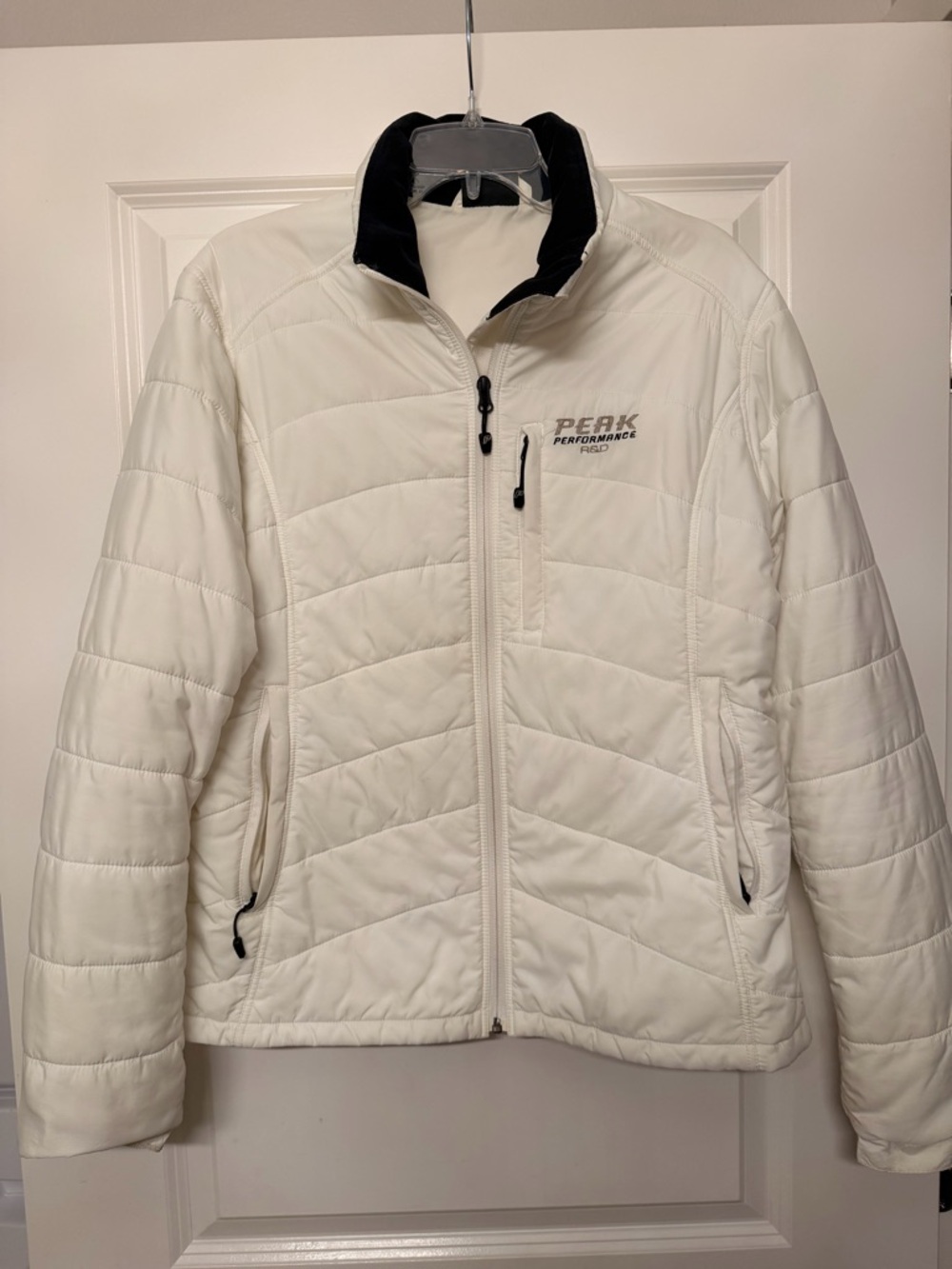 Peak Performance Women's White Quilted Puffer Jacket with Black Trim